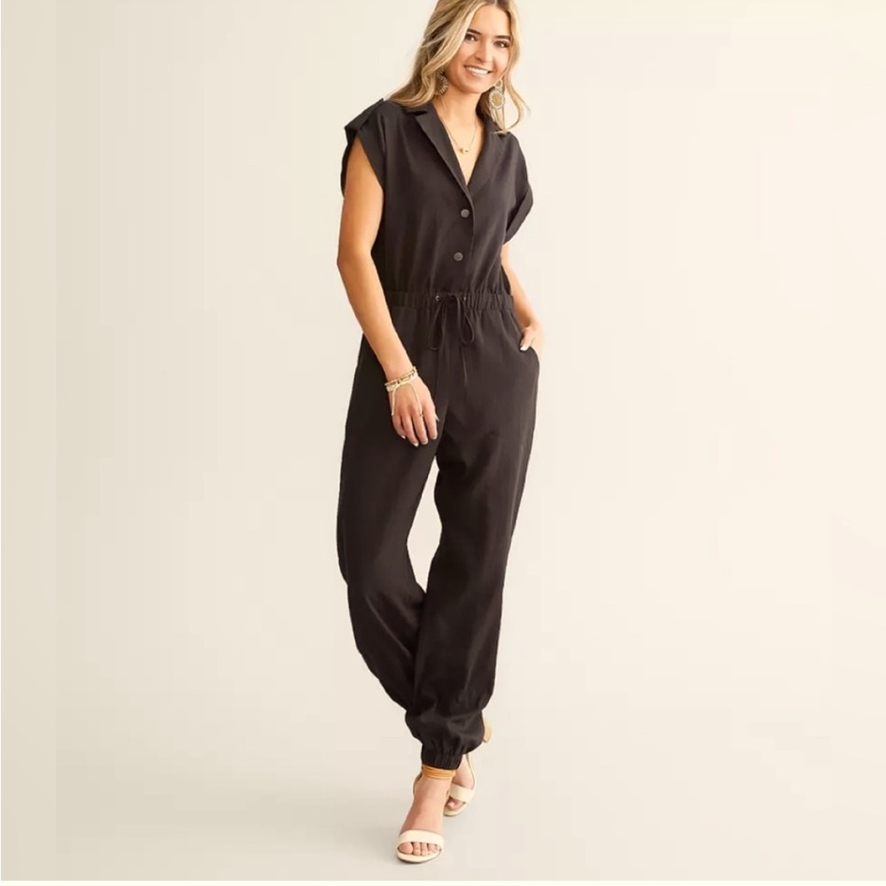 A. Peach Solid Boiler Jumpsuit